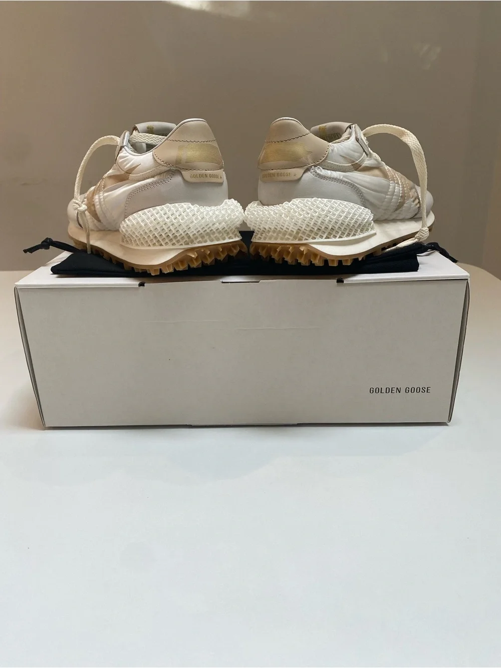 Golden Goose Women’s Marathon Sneaker in White Beige Nylon/Gray sz 36 New in Box